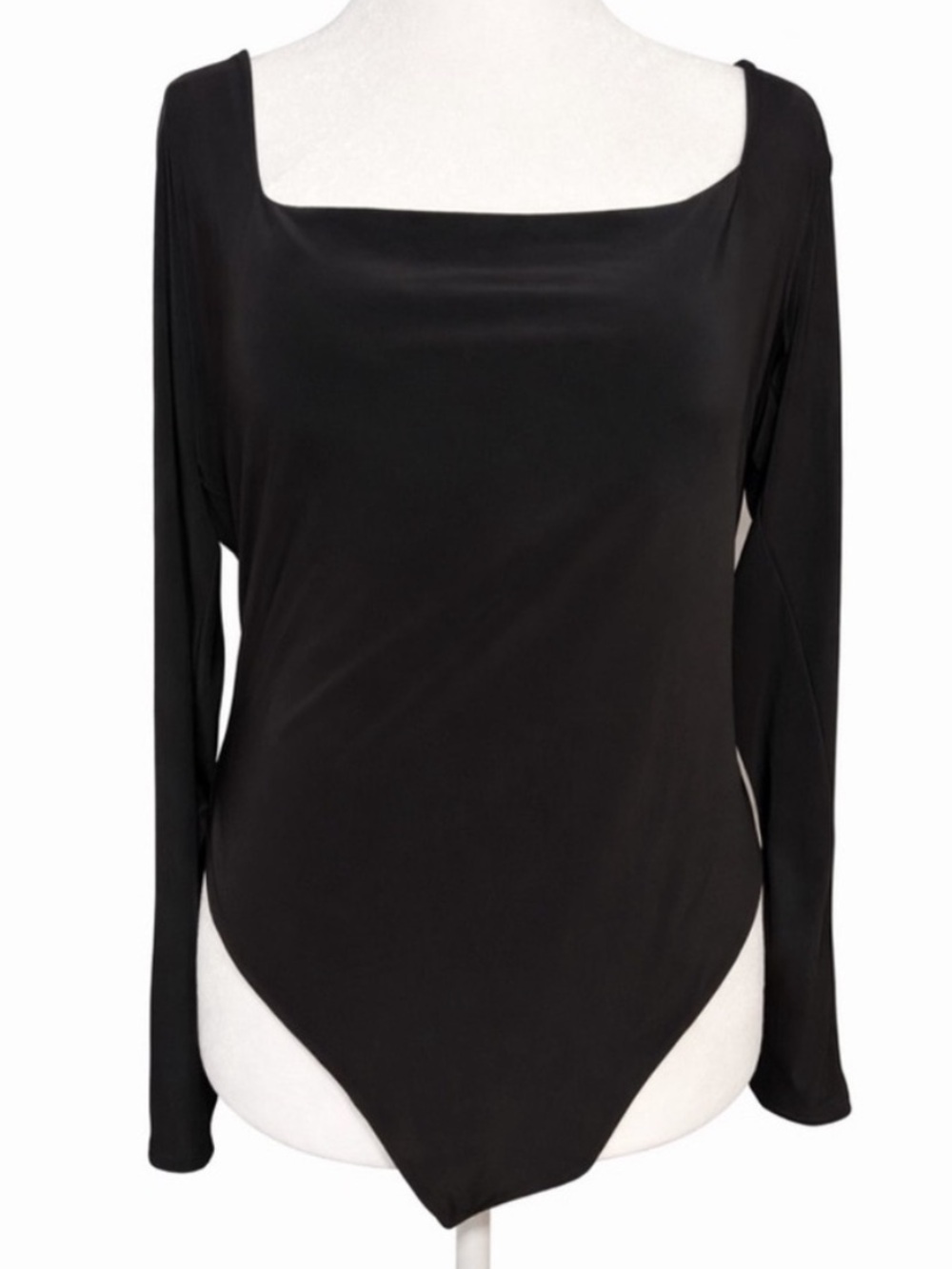 Boohoo Black Square Neck Bodysuit Size 16 Long Sleeve Fitted Chic Feminine
